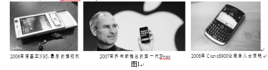 2006年諾基亞推出旗艦手機N952007年喬布斯推出Iphone第一代2008年藍莓推出全鍵盤Curve8900外觀圖